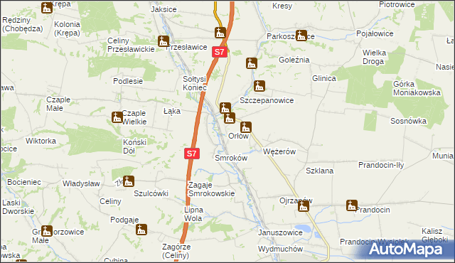 mapa Orłów gmina Słomniki, Orłów gmina Słomniki na mapie Targeo