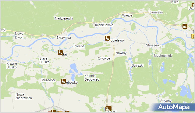 mapa Orłowce gmina Przytoczna, Orłowce gmina Przytoczna na mapie Targeo