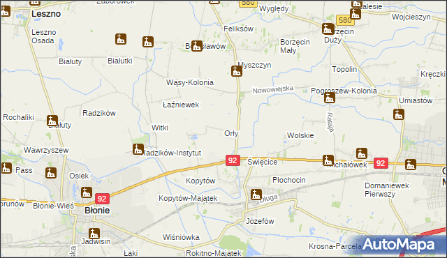 mapa Orły gmina Ożarów Mazowiecki, Orły gmina Ożarów Mazowiecki na mapie Targeo