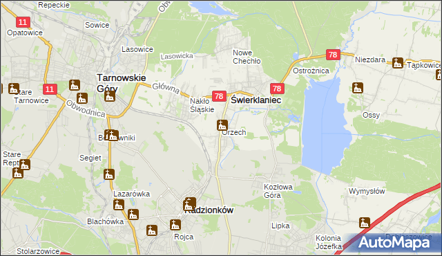 mapa Orzech, Orzech na mapie Targeo