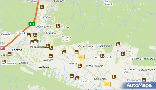 mapa Orzechówka gmina Bodzentyn, Orzechówka gmina Bodzentyn na mapie Targeo