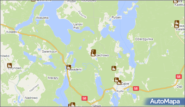 mapa Orzechowo gmina Olsztynek, Orzechowo gmina Olsztynek na mapie Targeo