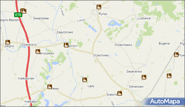 mapa Orzechowo gmina Ryńsk, Orzechowo gmina Ryńsk na mapie Targeo