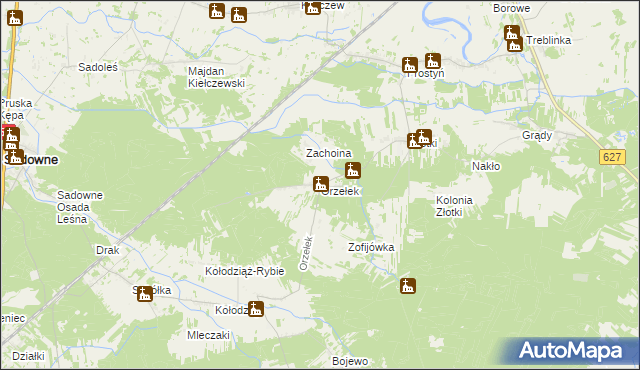 mapa Orzełek gmina Sadowne, Orzełek gmina Sadowne na mapie Targeo