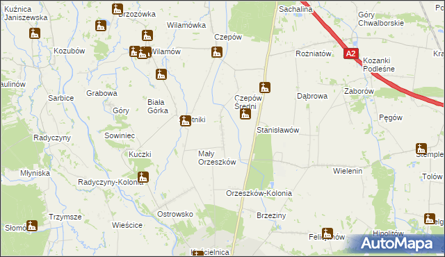 mapa Orzeszków gmina Uniejów, Orzeszków gmina Uniejów na mapie Targeo