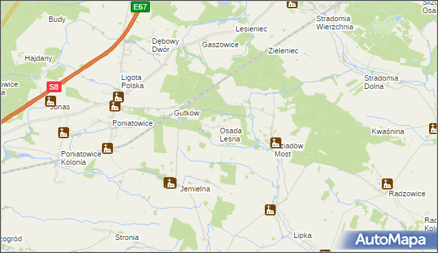 mapa Osada Leśna gmina Oleśnica, Osada Leśna gmina Oleśnica na mapie Targeo