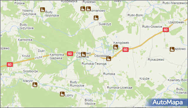 mapa Ościsłowo gmina Glinojeck, Ościsłowo gmina Glinojeck na mapie Targeo