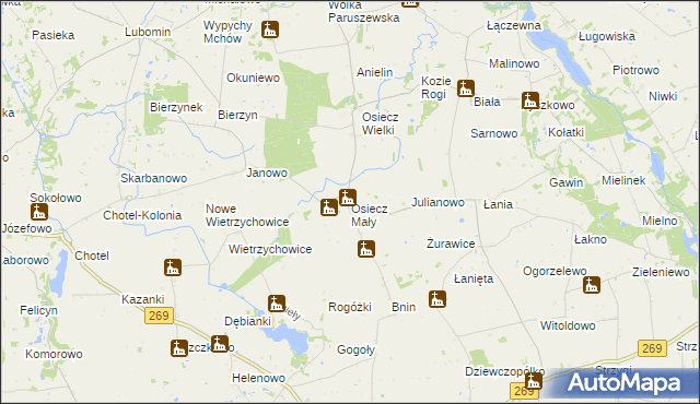 mapa Osiecz Mały, Osiecz Mały na mapie Targeo