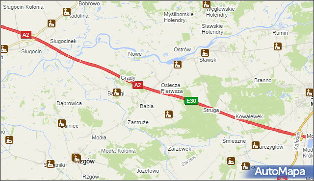 mapa Osiecza Druga, Osiecza Druga na mapie Targeo