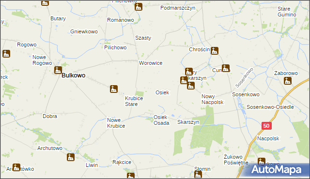 mapa Osiek gmina Bulkowo, Osiek gmina Bulkowo na mapie Targeo