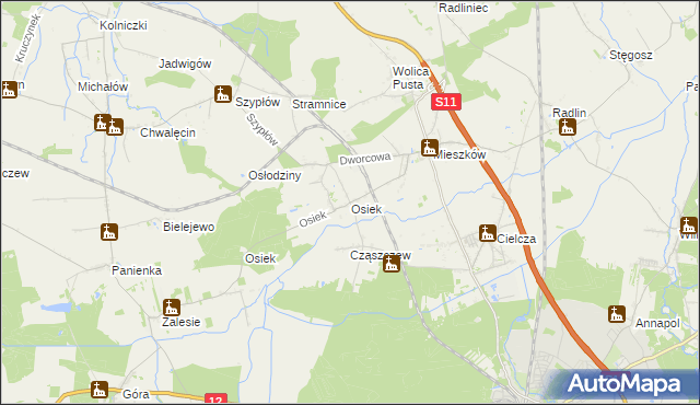 mapa Osiek gmina Jarocin, Osiek gmina Jarocin na mapie Targeo