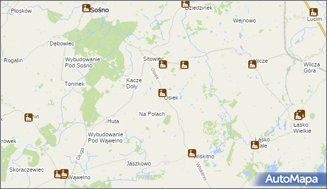 mapa Osiek gmina Koronowo, Osiek gmina Koronowo na mapie Targeo