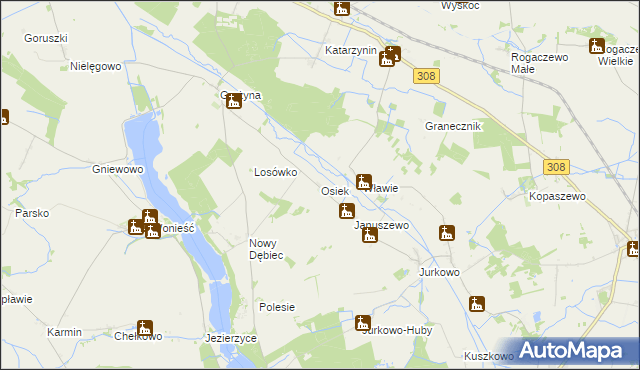 mapa Osiek gmina Kościan, Osiek gmina Kościan na mapie Targeo