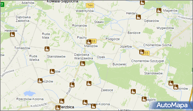 mapa Osiek gmina Kowala, Osiek gmina Kowala na mapie Targeo
