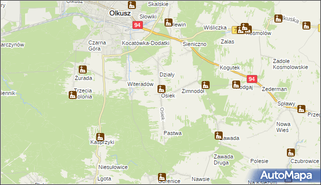 mapa Osiek gmina Olkusz, Osiek gmina Olkusz na mapie Targeo