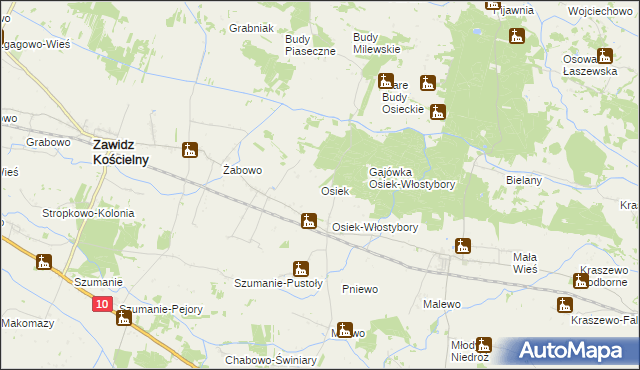 mapa Osiek gmina Zawidz, Osiek gmina Zawidz na mapie Targeo