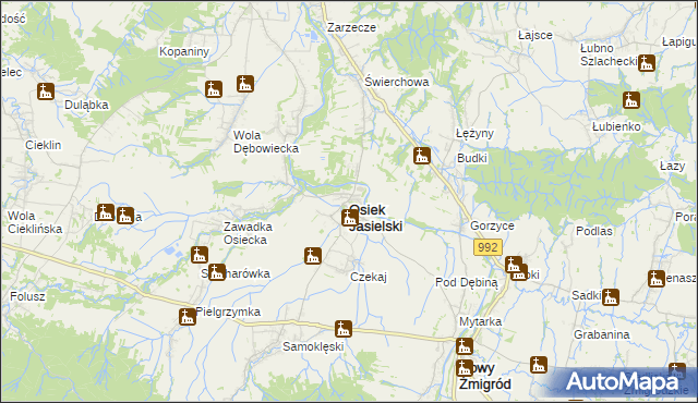 mapa Osiek Jasielski, Osiek Jasielski na mapie Targeo