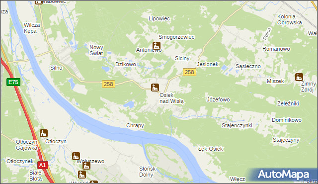 mapa Osiek nad Wisłą, Osiek nad Wisłą na mapie Targeo
