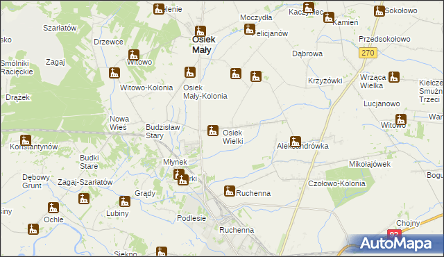 mapa Osiek Wielki gmina Osiek Mały, Osiek Wielki gmina Osiek Mały na mapie Targeo