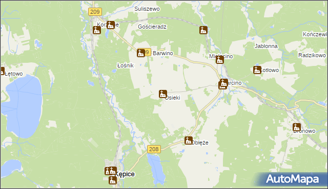 mapa Osieki gmina Kępice, Osieki gmina Kępice na mapie Targeo