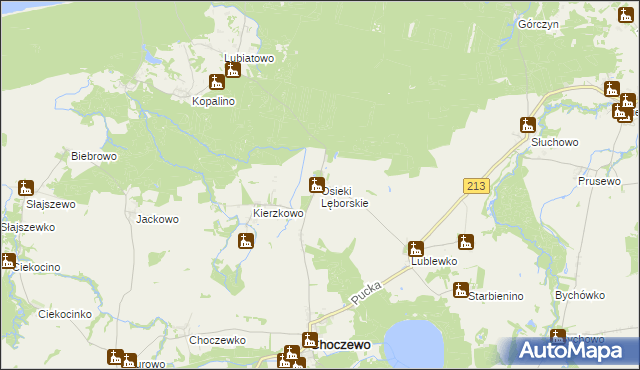mapa Osieki Lęborskie, Osieki Lęborskie na mapie Targeo