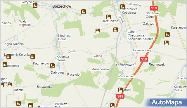 mapa Osina gmina Borzechów, Osina gmina Borzechów na mapie Targeo