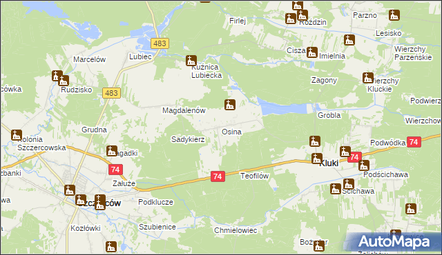 mapa Osina gmina Kluki, Osina gmina Kluki na mapie Targeo