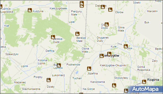 mapa Osina Mała gmina Kiełczygłów, Osina Mała gmina Kiełczygłów na mapie Targeo