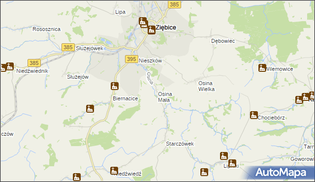 mapa Osina Mała gmina Ziębice, Osina Mała gmina Ziębice na mapie Targeo