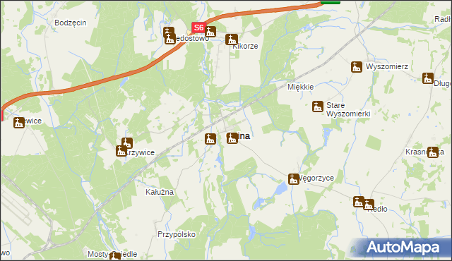 mapa Osina powiat goleniowski, Osina powiat goleniowski na mapie Targeo