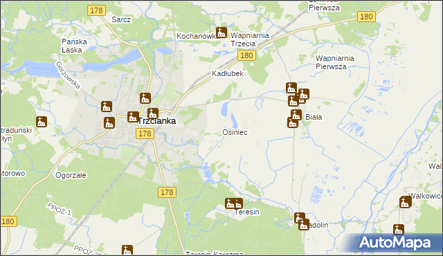 mapa Osiniec gmina Trzcianka, Osiniec gmina Trzcianka na mapie Targeo