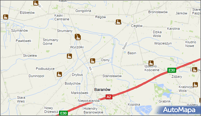 mapa Osiny gmina Baranów, Osiny gmina Baranów na mapie Targeo