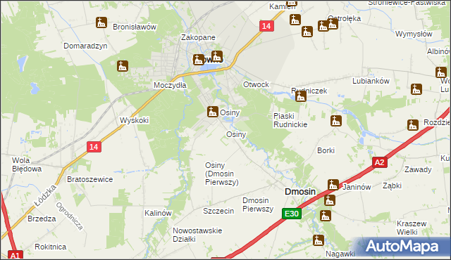 mapa Osiny gmina Dmosin, Osiny gmina Dmosin na mapie Targeo