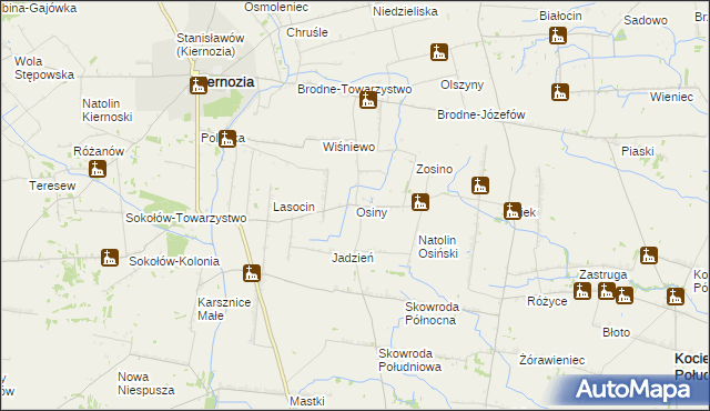 mapa Osiny gmina Kiernozia, Osiny gmina Kiernozia na mapie Targeo