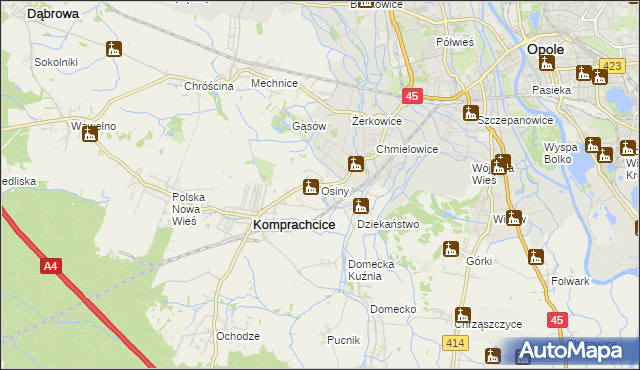 mapa Osiny gmina Komprachcice, Osiny gmina Komprachcice na mapie Targeo