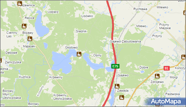 mapa Osiny gmina Nowe, Osiny gmina Nowe na mapie Targeo