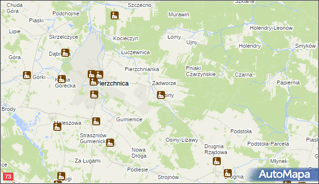 mapa Osiny gmina Pierzchnica, Osiny gmina Pierzchnica na mapie Targeo