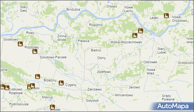 mapa Osiny gmina Rząśnik, Osiny gmina Rząśnik na mapie Targeo