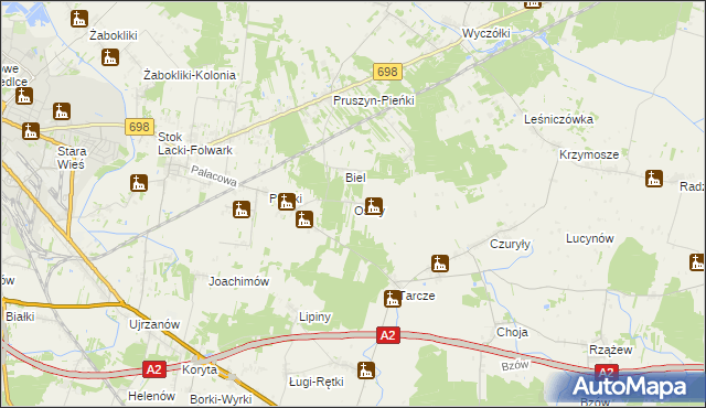 mapa Osiny gmina Siedlce, Osiny gmina Siedlce na mapie Targeo