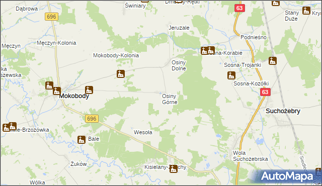 mapa Osiny Górne, Osiny Górne na mapie Targeo