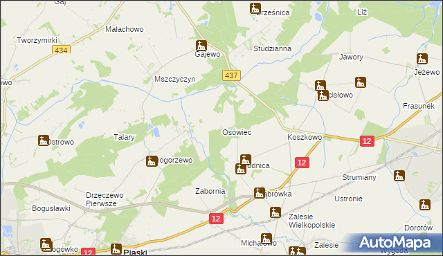 mapa Osówiec gmina Borek Wielkopolski, Osówiec gmina Borek Wielkopolski na mapie Targeo