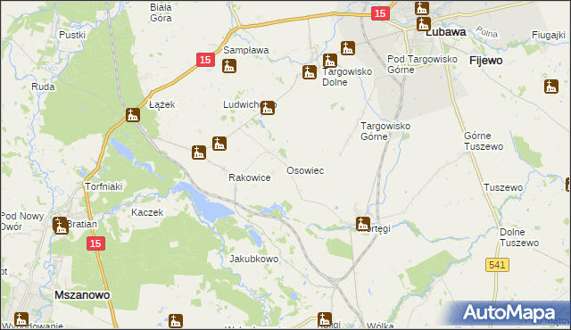 mapa Osowiec gmina Lubawa, Osowiec gmina Lubawa na mapie Targeo