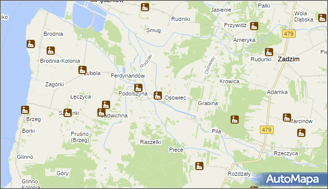 mapa Osowiec gmina Pęczniew, Osowiec gmina Pęczniew na mapie Targeo