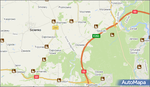 mapa Osówiec gmina Sicienko, Osówiec gmina Sicienko na mapie Targeo