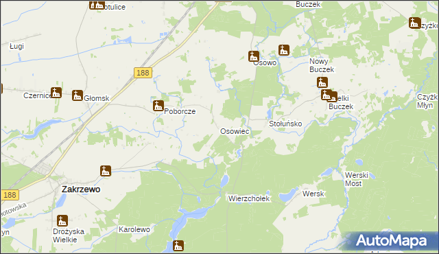 mapa Osowiec gmina Zakrzewo, Osowiec gmina Zakrzewo na mapie Targeo