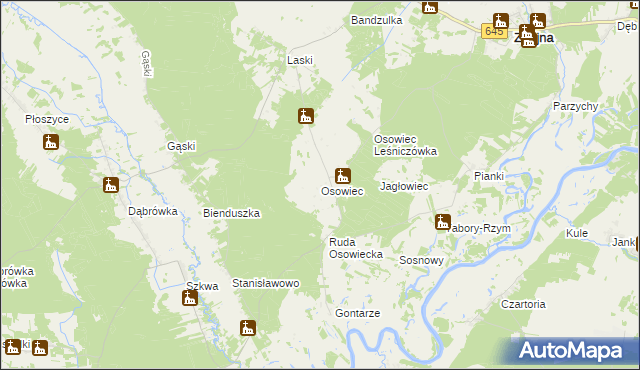 mapa Osowiec gmina Zbójna, Osowiec gmina Zbójna na mapie Targeo