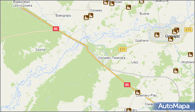 mapa Osowiec-Twierdza, Osowiec-Twierdza na mapie Targeo