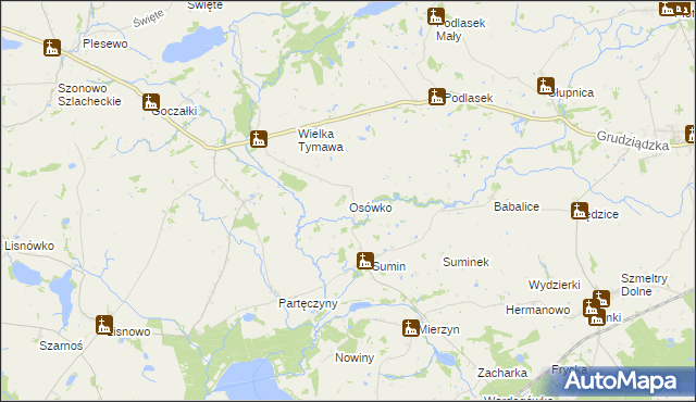 mapa Osówko gmina Biskupiec, Osówko gmina Biskupiec na mapie Targeo