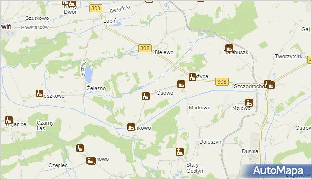 mapa Osowo gmina Gostyń, Osowo gmina Gostyń na mapie Targeo