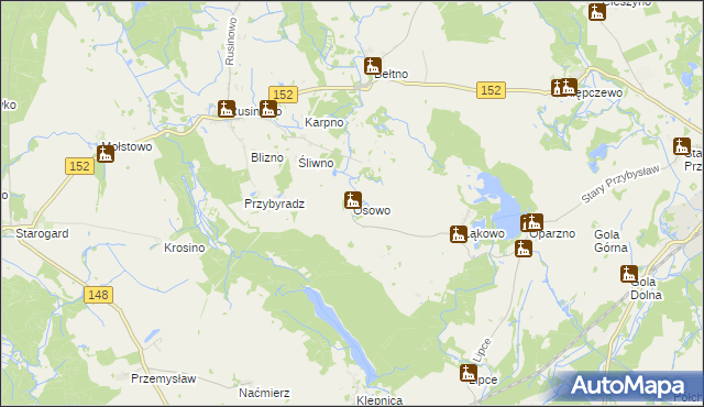 mapa Osowo gmina Świdwin, Osowo gmina Świdwin na mapie Targeo